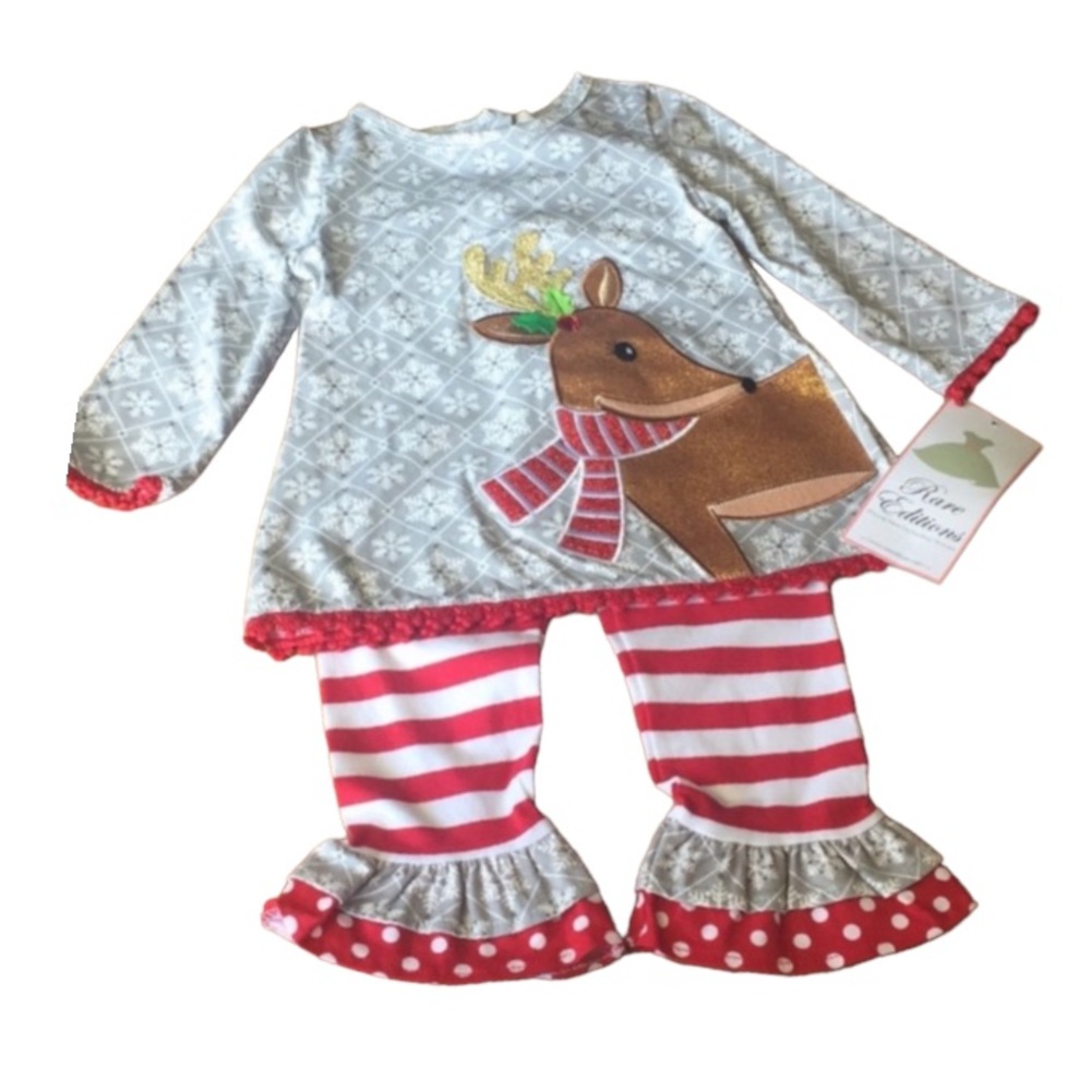 Rare Editions Snow Flakes Reindeer Red Strip Pants  Outfit - Picture 7 of 8